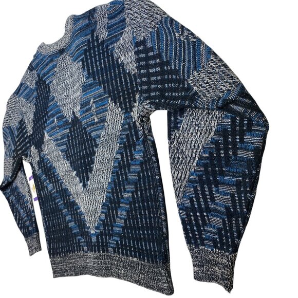 Vintage Sweater Graphix Blue Gray Geometric Cardigan Retro Mens XL Grandpacore - Picture 13 of 16